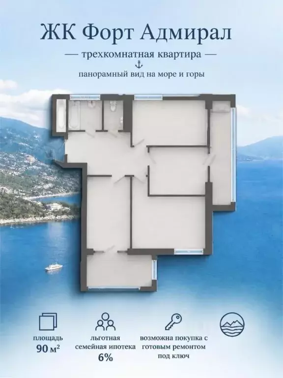 3-к кв. Краснодарский край, Туапсе ул. Портовиков, 39/1 (90.0 м) - Фото 1