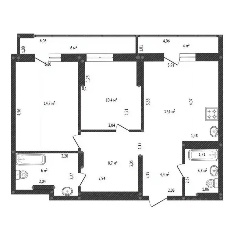 3-к кв. Башкортостан, Уфа ул. Пархоменко, 156В (75.6 м) - Фото 2