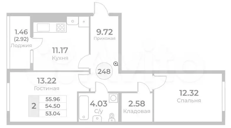 2-к. квартира, 56 м, 7/10 эт. - Фото 1