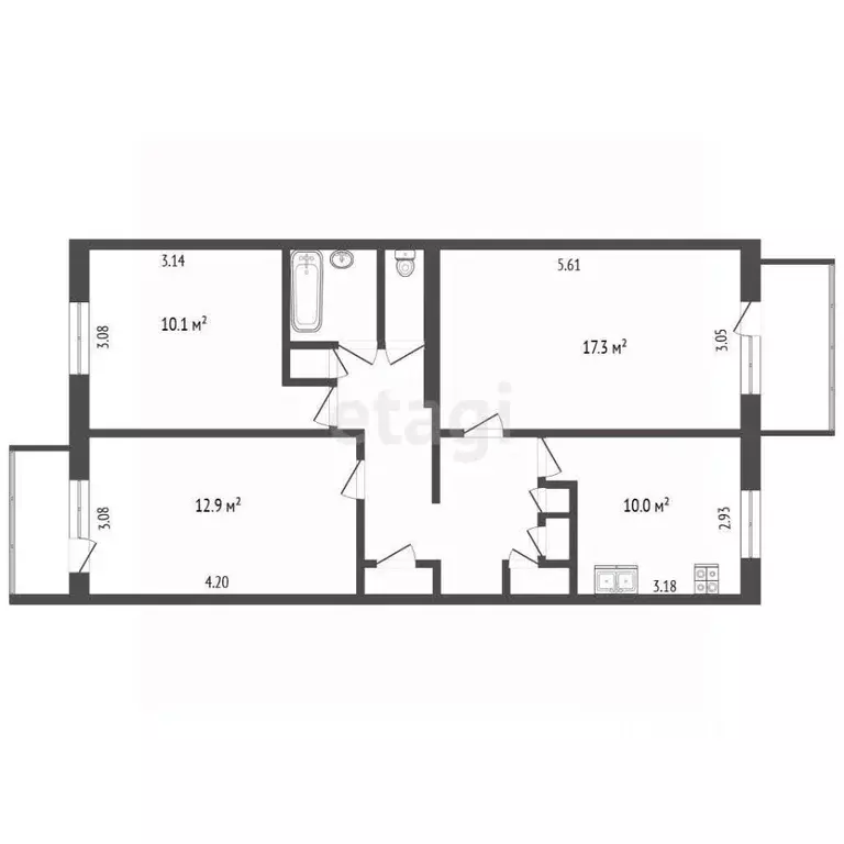 3-к кв. Архангельская область, Архангельск ул. Октябрят, 4к3 (66.2 м) - Фото 1