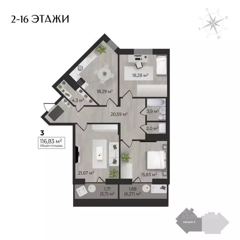 3-к кв. Удмуртия, Ижевск Камбарская ул., 3 (116.83 м) - Фото 0