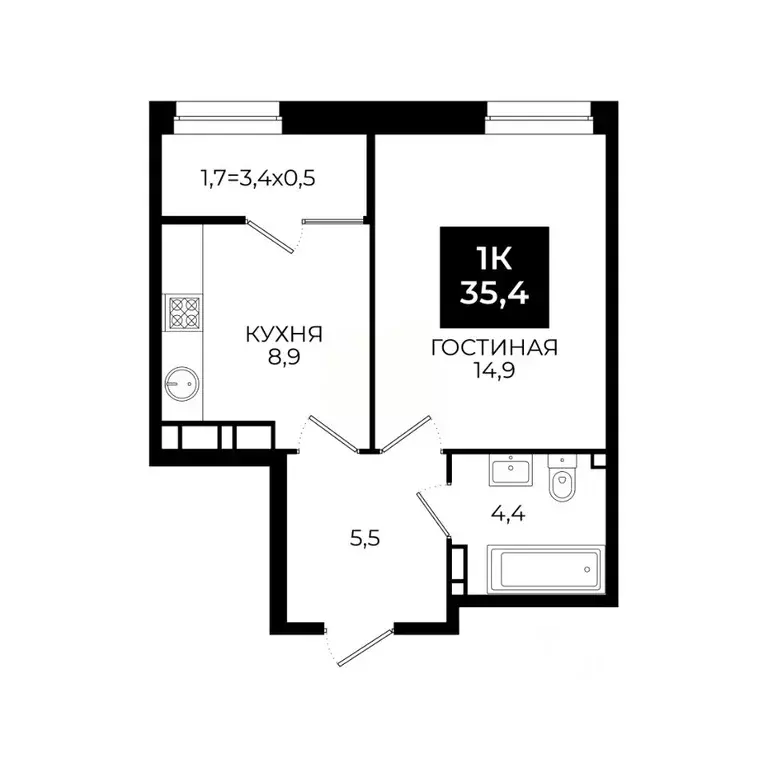 1-к кв. Ставропольский край, Ставрополь ул. Южный обход, 65к1 (35.4 м) - Фото 0