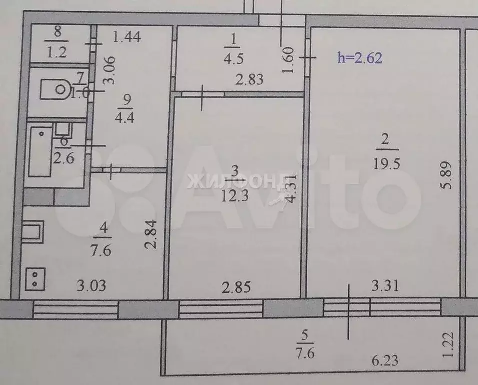 2-к. квартира, 60,7 м, 7/9 эт. - Фото 0