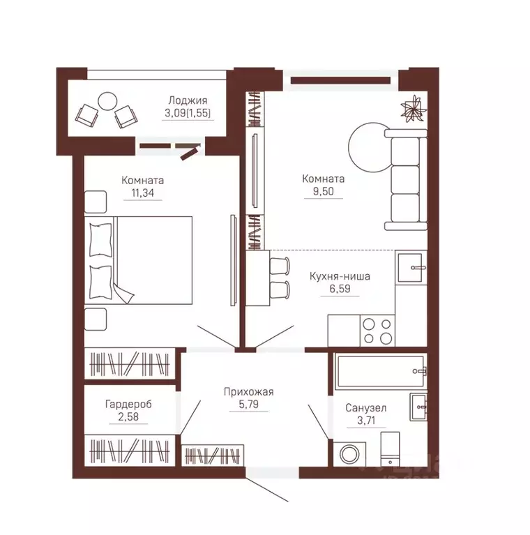 2-к кв. Пермский край, Пермь Данилиха мкр, Три Девятых жилой комплекс ... - Фото 1