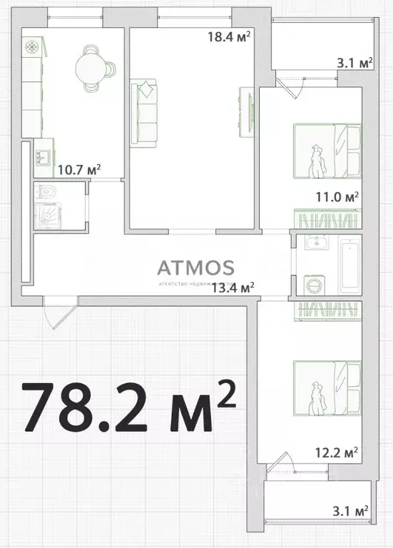 3-к кв. Новосибирская область, Новосибирск ул. Виктора Уса, 1/1 (78.22 ... - Фото 2