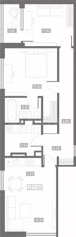 2-к. квартира, 71,6 м, 3/6 эт. - Фото 1