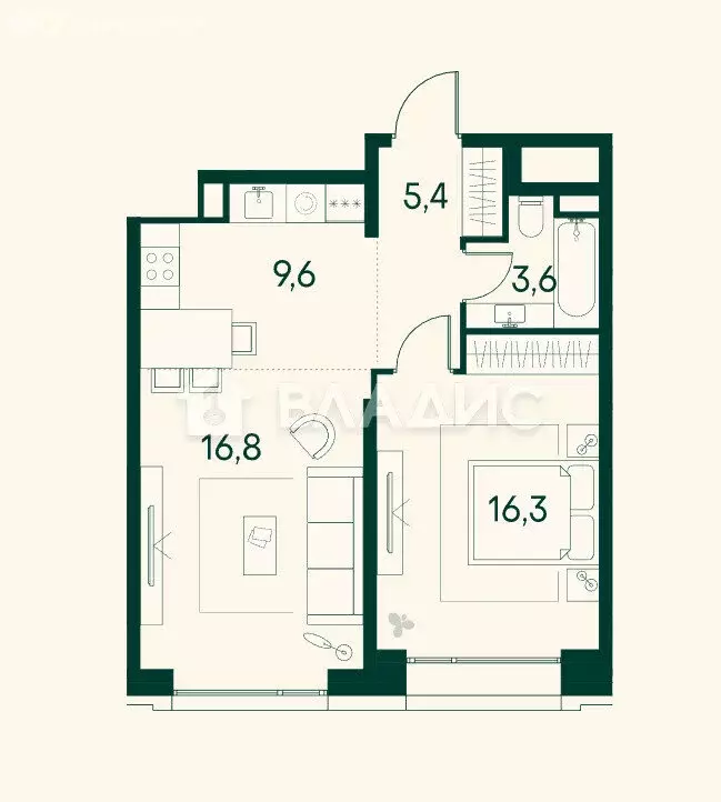1-комнатная квартира: Москва, Покровская набережная, 16 (51.6 м) - Фото 1