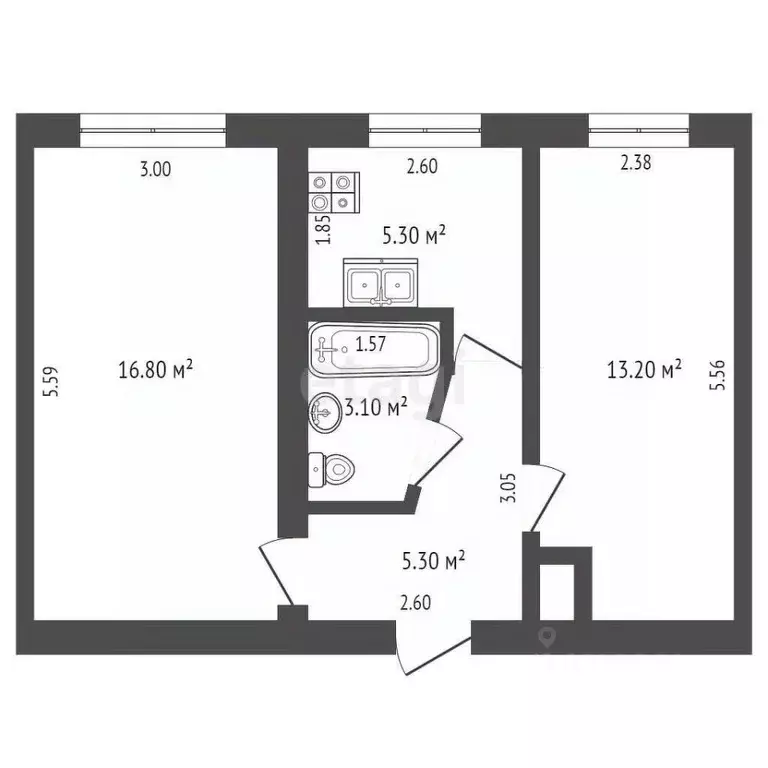 2-к кв. Забайкальский край, Чита ул. Ползунова, 24 (43.7 м) - Фото 1