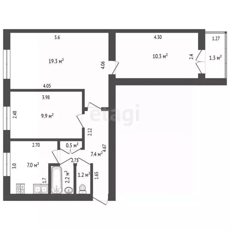 3-к кв. Башкортостан, Стерлитамак Коммунистическая ул., 24 (55.8 м) - Фото 2