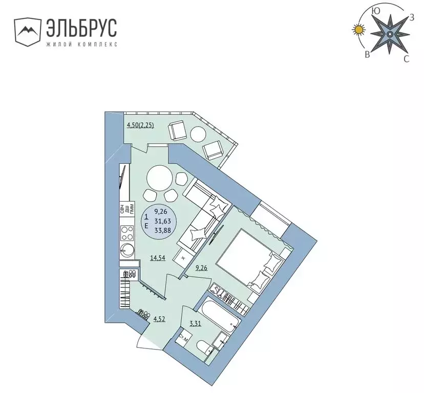 1-комнатная квартира: Уфа, Кировский район (33.88 м) - Фото 0