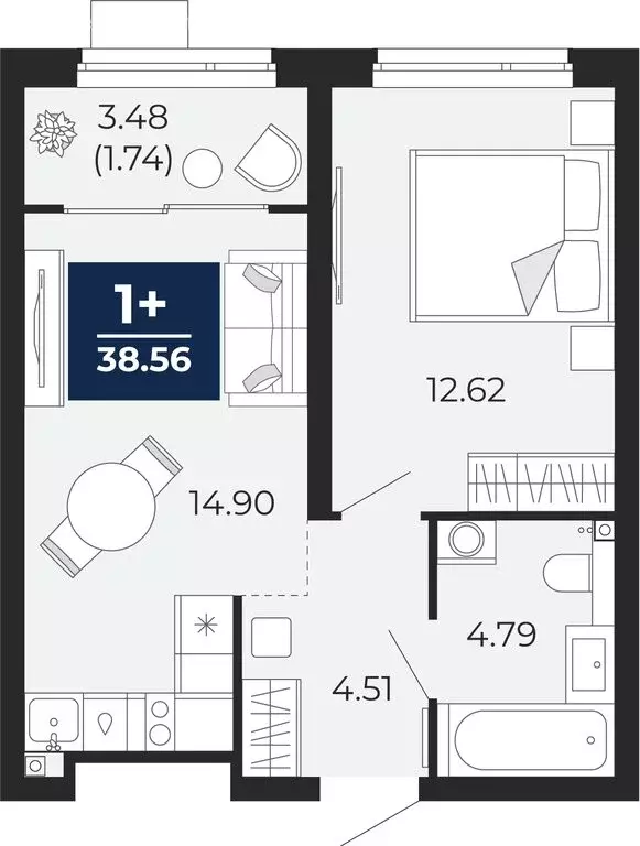 1-комнатная квартира: Тюмень, Арктическая улица, 16 (38.56 м) - Фото 0