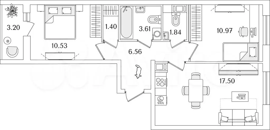 2-к. квартира, 54м, 8/9эт. - Фото 1