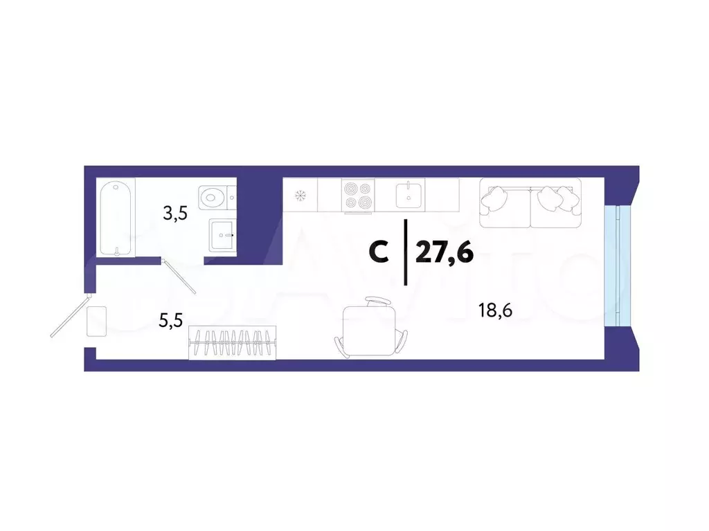 Квартира-студия, 27,6 м, 8/25 эт. - Фото 1