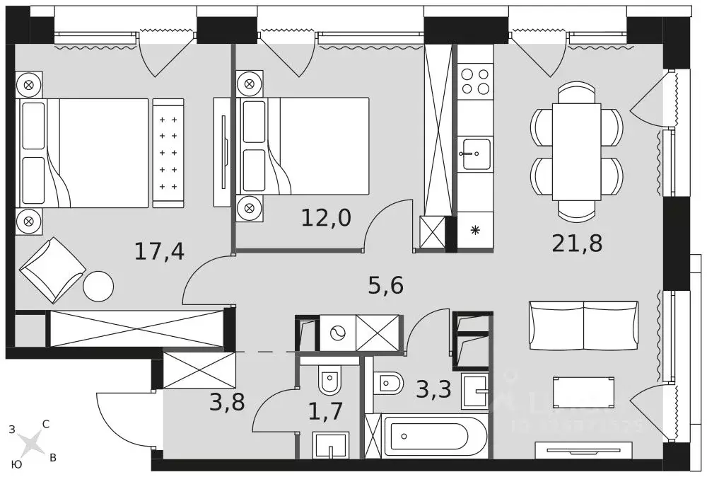 3-к кв. Москва Снежная ул., 20А (66.2 м) - Фото 2