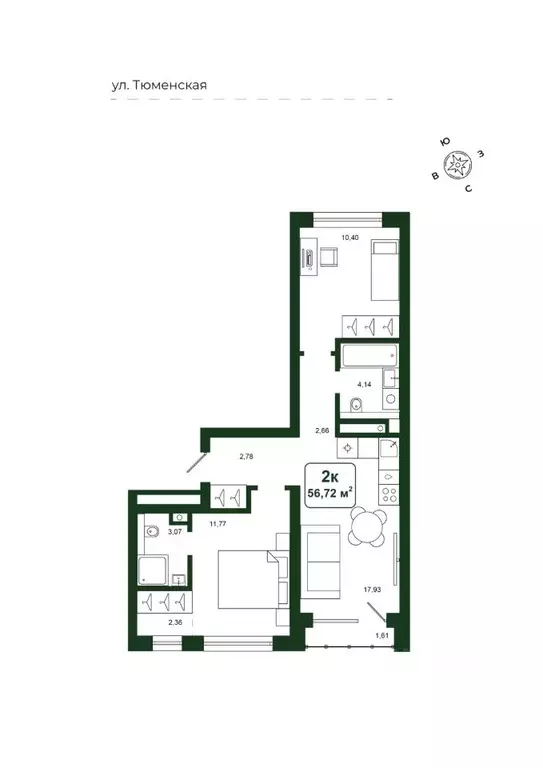 2-к кв. Тюменская область, Тюменский район, д. Дударева Родина-2 жилой ... - Фото 1