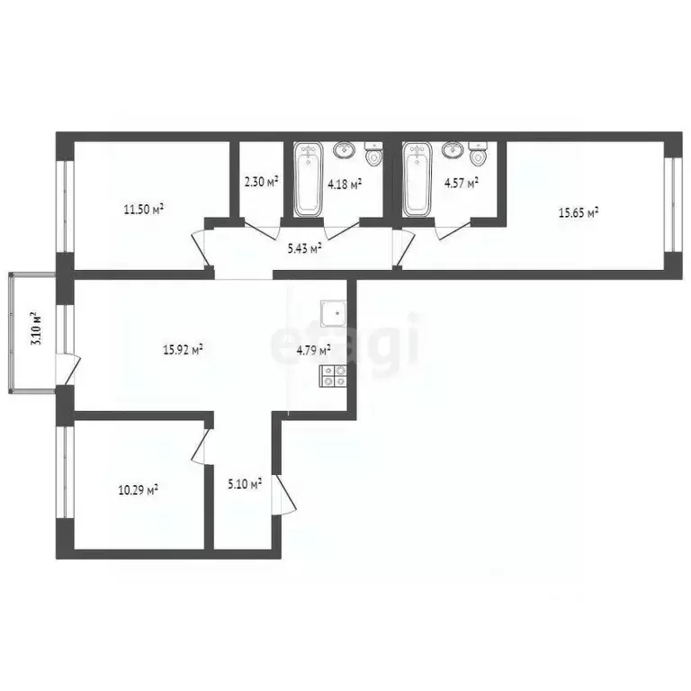 3-к кв. Тюменская область, Тюмень ул. Газовиков, 40 (80.0 м) - Фото 1