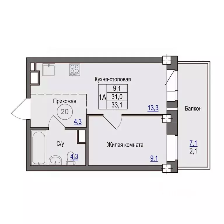 1-к кв. Псковская область, Псковский район, Завеличенская волость, д. ... - Фото 1