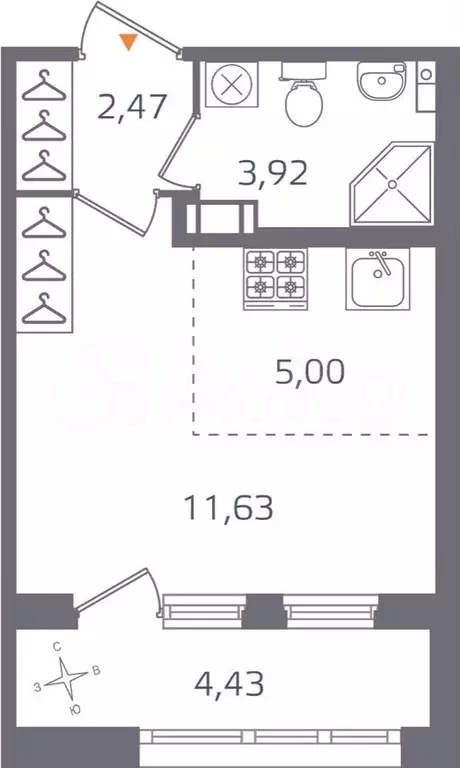 Квартира-студия, 25,2 м, 8/16 эт. - Фото 0