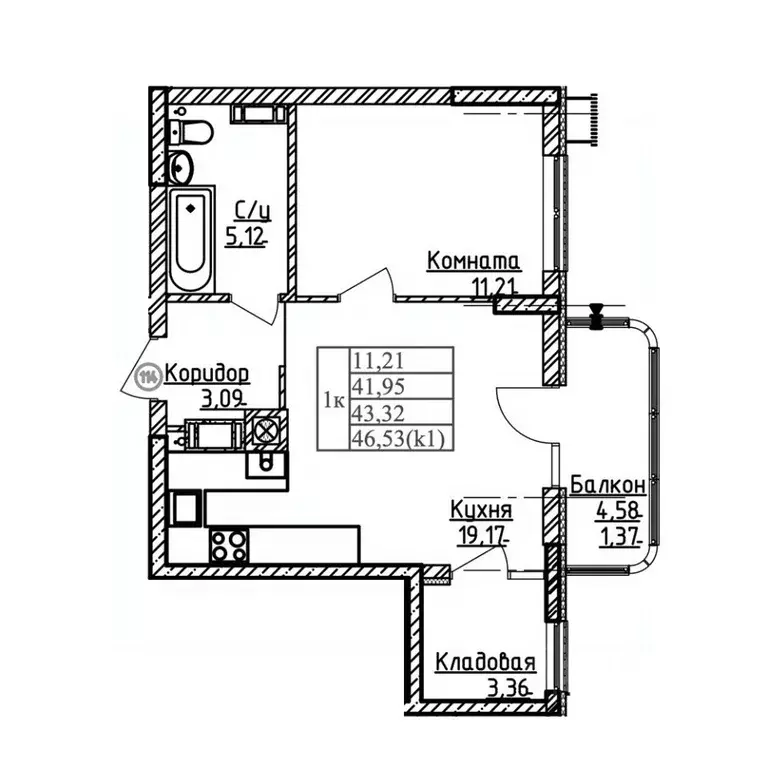 1-к кв. Калининградская область, Калининград ул. Дубовая Аллея (43.32 ... - Фото 1