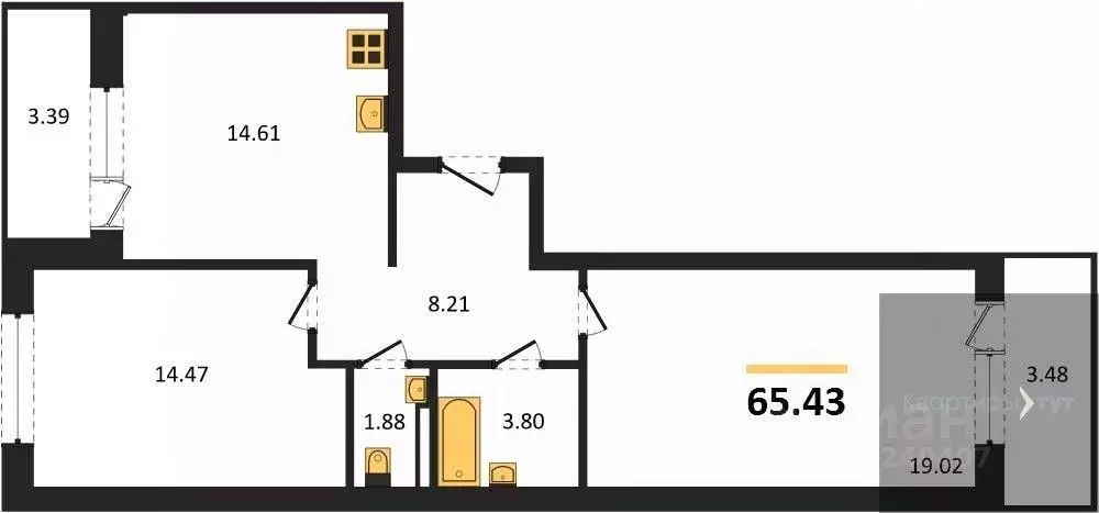 2-к кв. Воронежская область, с. Новая Усмань  (65.43 м) - Фото 0