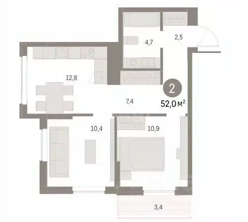 2-к кв. Пермский край, Пермь ул. Солдатова, 23 (52.0 м) - Фото 2