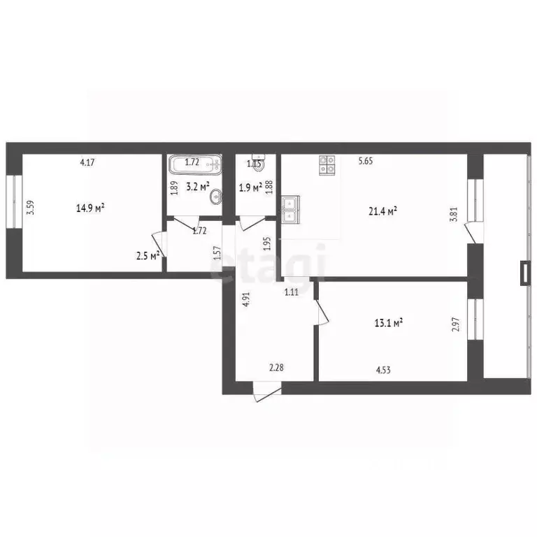2-к кв. Тюменская область, Тюмень ул. Линейная, 17 (67.2 м) - Фото 2