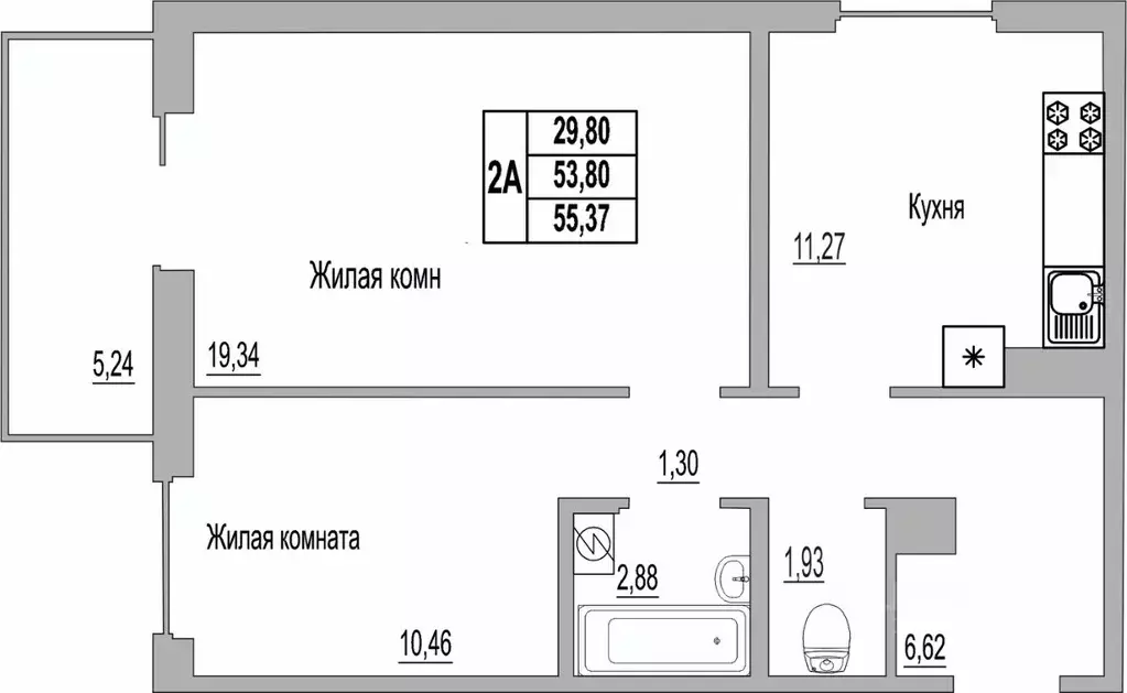 2-к кв. Псковская область, Псков Линейная ул., 89 (55.37 м) - Фото 1