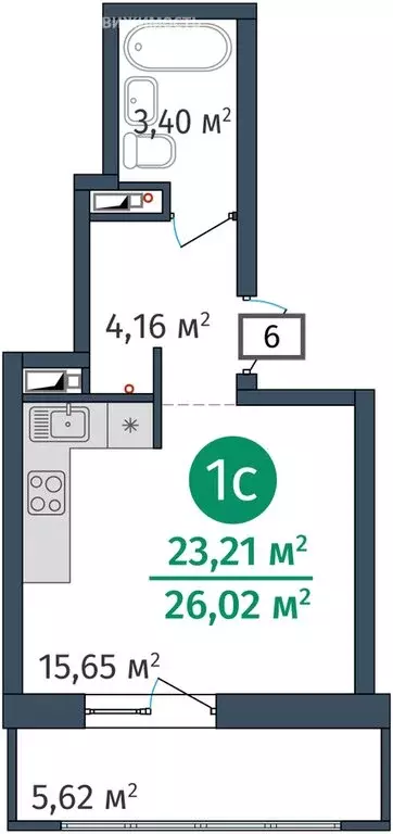 Квартира-студия: Тюмень, Краснооктябрьская улица, 10 (26 м) - Фото 0