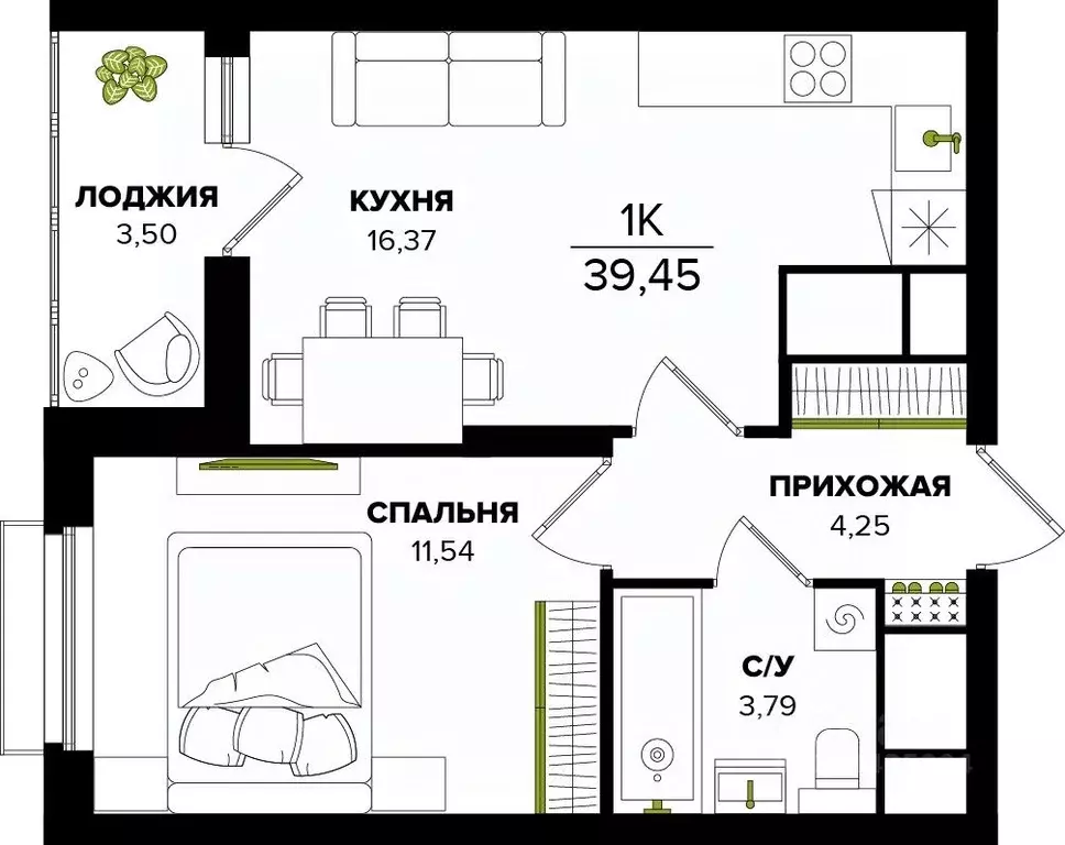 1-к кв. Тульская область, Тула  (39.45 м) - Фото 0