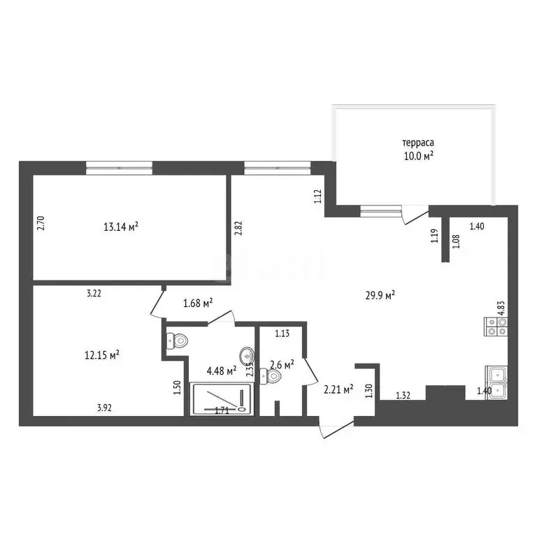 2-комнатная квартира: Тюмень, улица Вице-адмирала Воронцова, 1 (66 м) - Фото 1