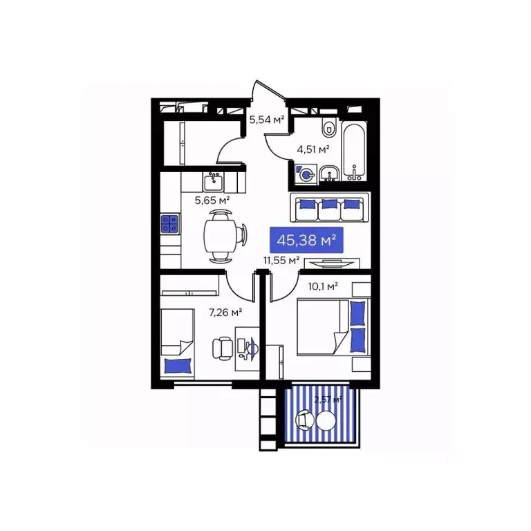 2-к кв. Приморский край, Владивосток Визионер жилой комплекс (45.43 м) - Фото 1