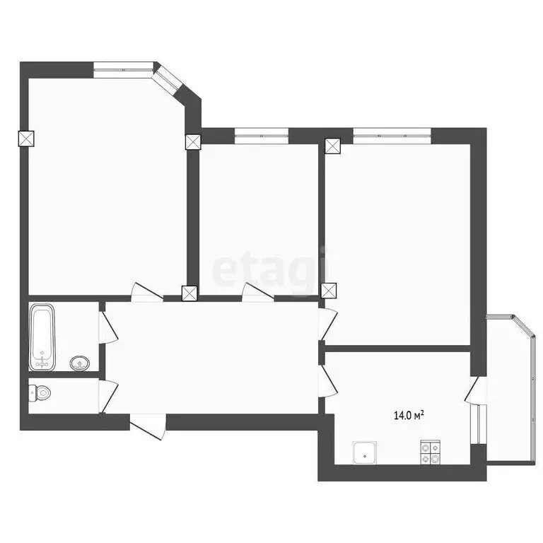 3-комнатная квартира: Тюмень, улица Василия Гольцова, 2 (73.2 м) - Фото 1