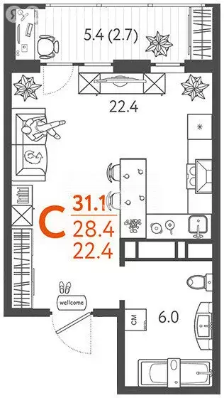 Квартира-студия: Краснодар, Колхозная улица, 5 (31.1 м) - Фото 1