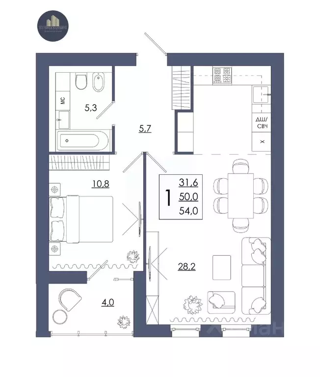 1-к кв. Смоленская область, Смоленск ул. 2-я Киевская, 20Ак1 (54.0 м) - Фото 1
