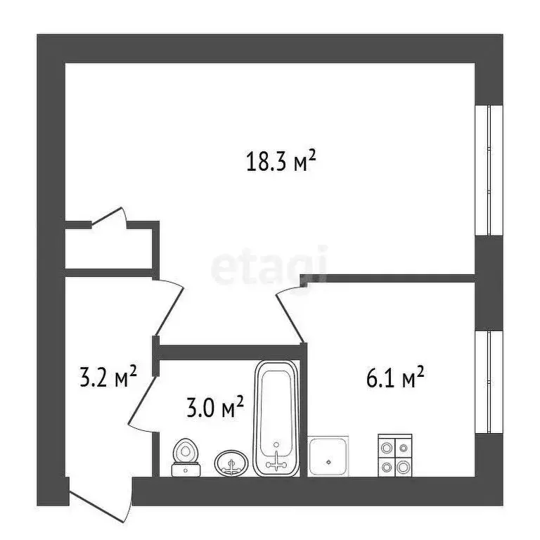 1-комнатная квартира: Белоусово, улица Гурьянова, 22 (31.2 м) - Фото 0