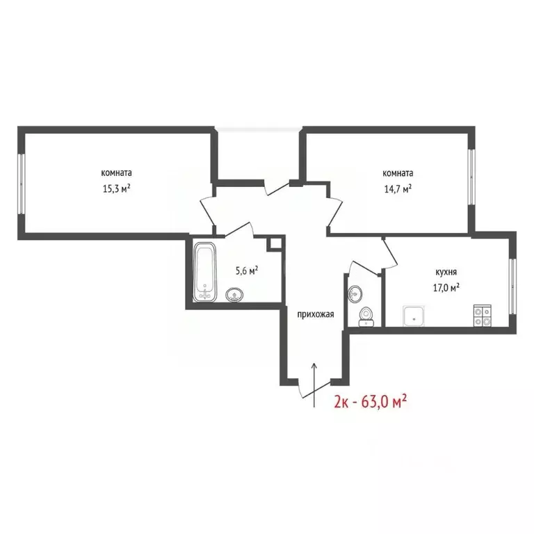 2-к кв. Свердловская область, Екатеринбург ул. Анатолия Мехренцева, 34 ... - Фото 2