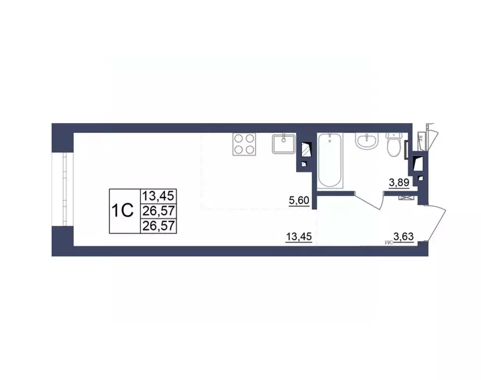 Студия Башкортостан, Уфа Космос жилой комплекс, лит1 (26.57 м) - Фото 1