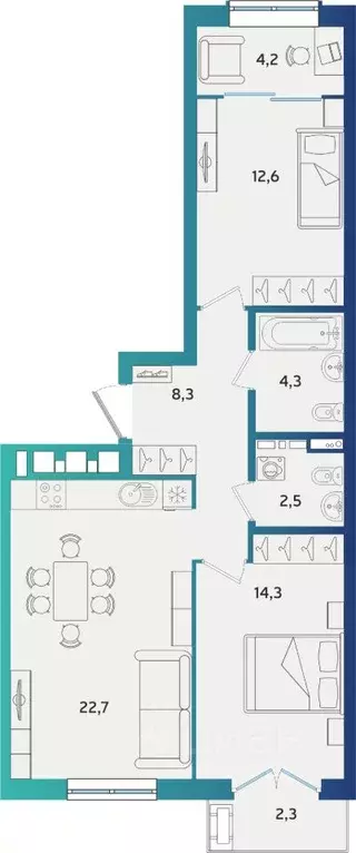 2-к кв. Татарстан, Альметьевск Объездная ул. (69.89 м) - Фото 1