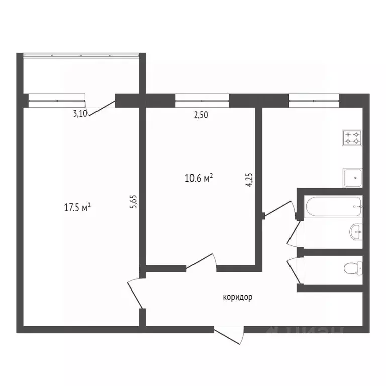 2-к кв. Ханты-Мансийский АО, Сургут ул. Энергетиков, 43 (44.6 м) - Фото 1