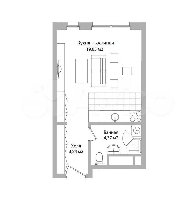 Апартаменты-студия, 28,1 м, 5/16 эт. - Фото 0