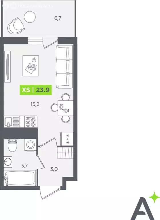 Квартира-студия: Кудрово, Солнечная улица, 10к2 (23.9 м) - Фото 1