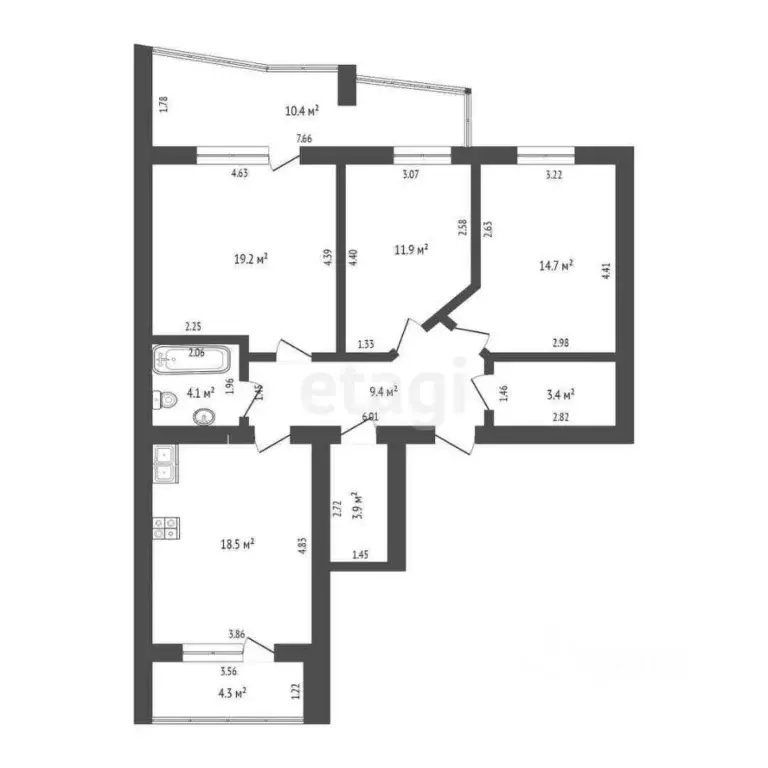 3-к кв. Тюменская область, Тюмень Мельничная ул., 83 (86.0 м) - Фото 2