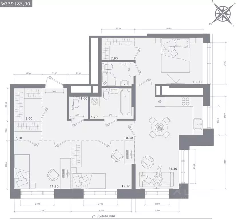 3-к кв. Татарстан, Казань 1712 жилой комплекс (85.9 м) - Фото 1