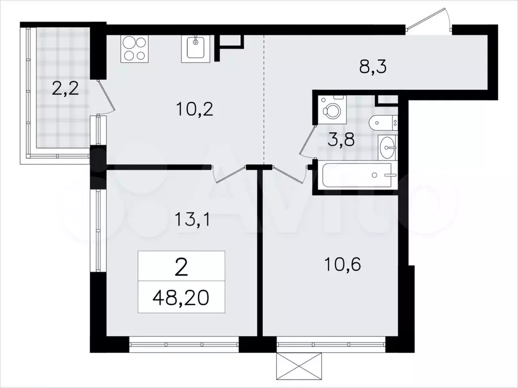 2-к. квартира, 48,2м, 5/7эт. - Фото 1