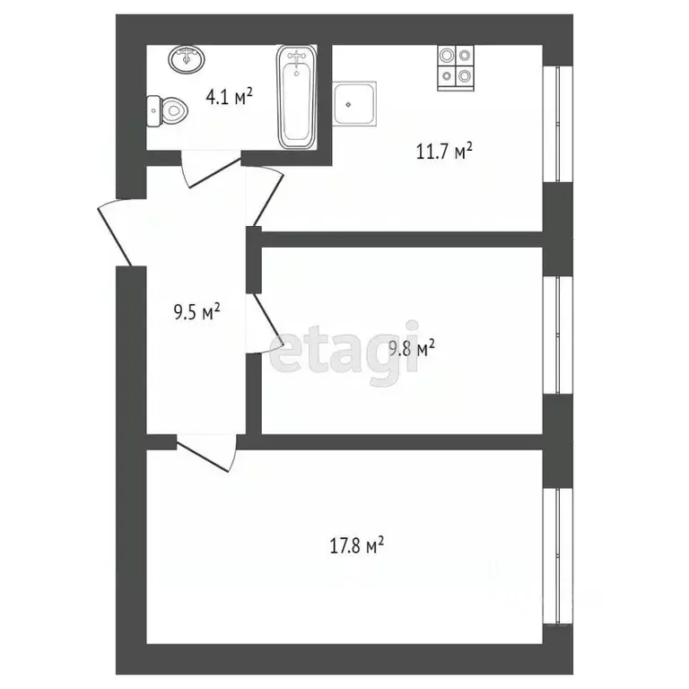 2-к кв. Тюменская область, Тюмень Новгородская ул., 14 (52.9 м) - Фото 2
