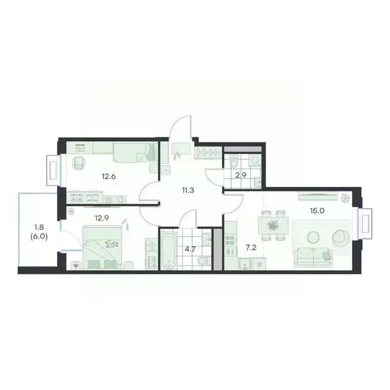 3-к кв. Московская область, Раменское G3 Михалевич жилой комплекс ... - Фото 1