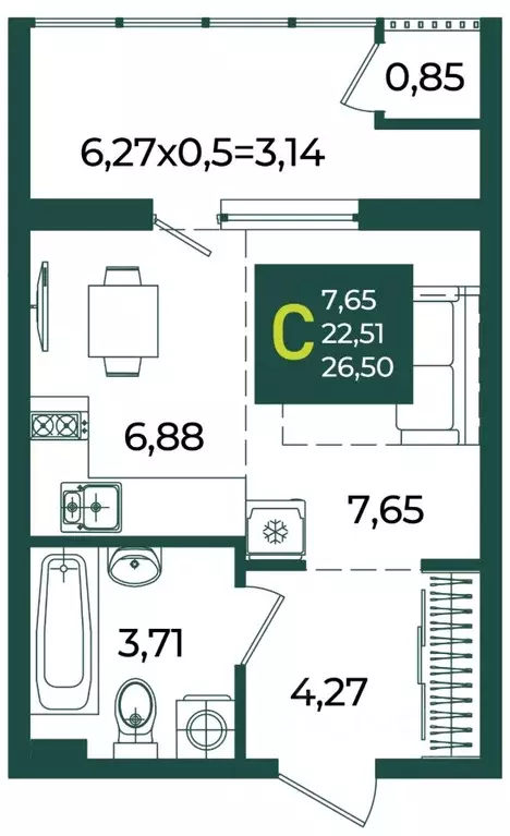 Студия Краснодарский край, Краснодар Образцово мкр,  (26.5 м) - Фото 1