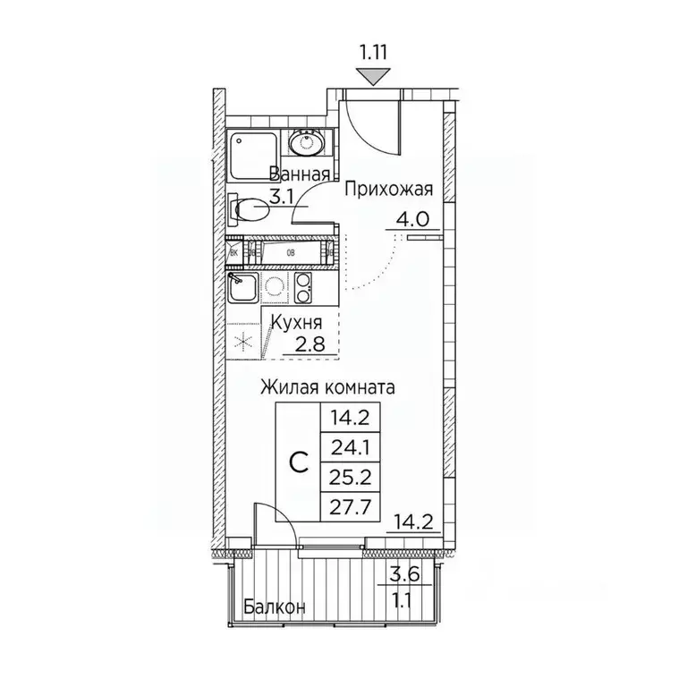 1-к кв. Приморский край, Владивосток ул. Расула Гамзатова, 7к3 (27.7 ... - Фото 1