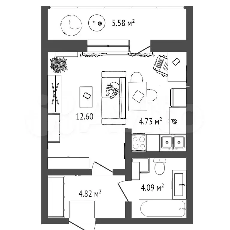 Квартира-студия, 28,9 м, 12/19 эт. - Фото 0