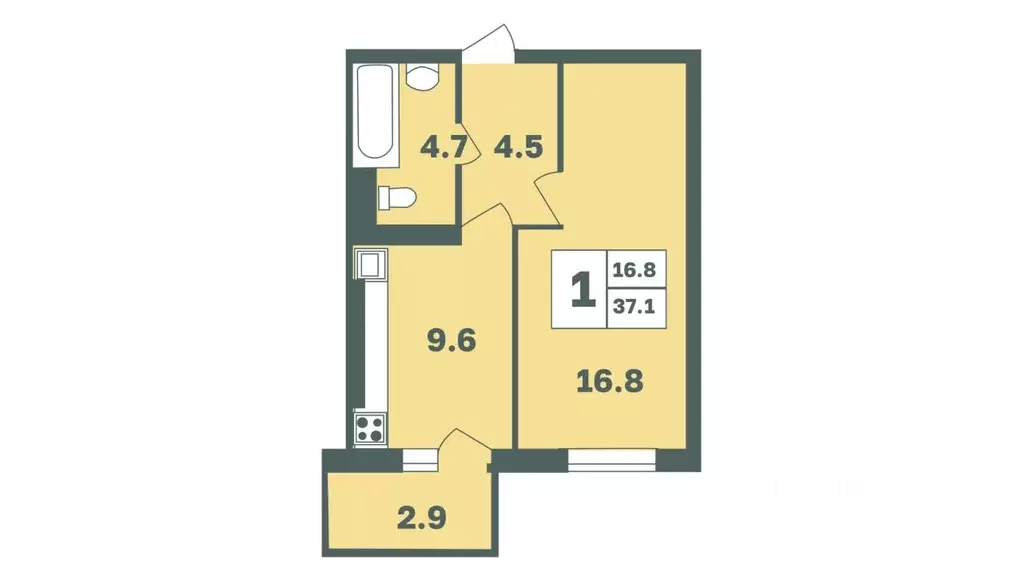 1-к кв. Башкортостан, Уфа Дагестанская ул., лит12 (37.1 м) - Фото 1